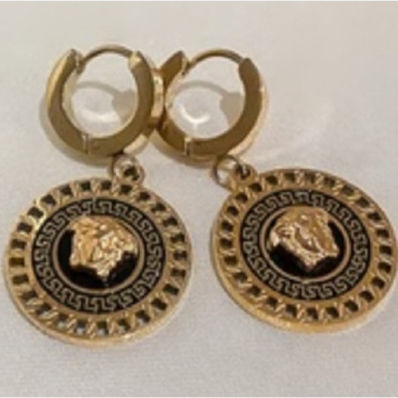 3FJ: FASHION Electroplated Copper Gold Tone & Black Earrings, NIP - Picture 2 of 5